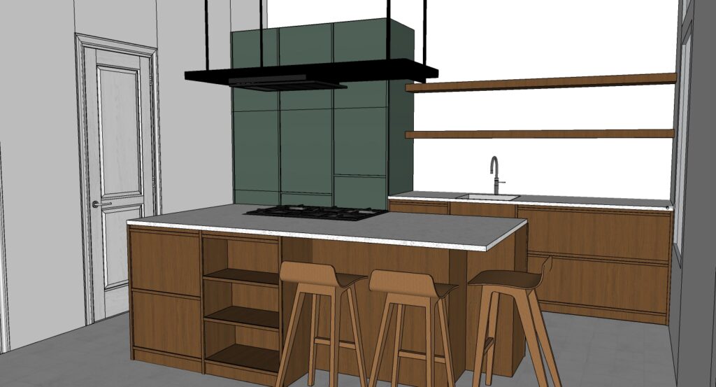 Sketch up ontwerp keuken Zeist met Dudokgreep